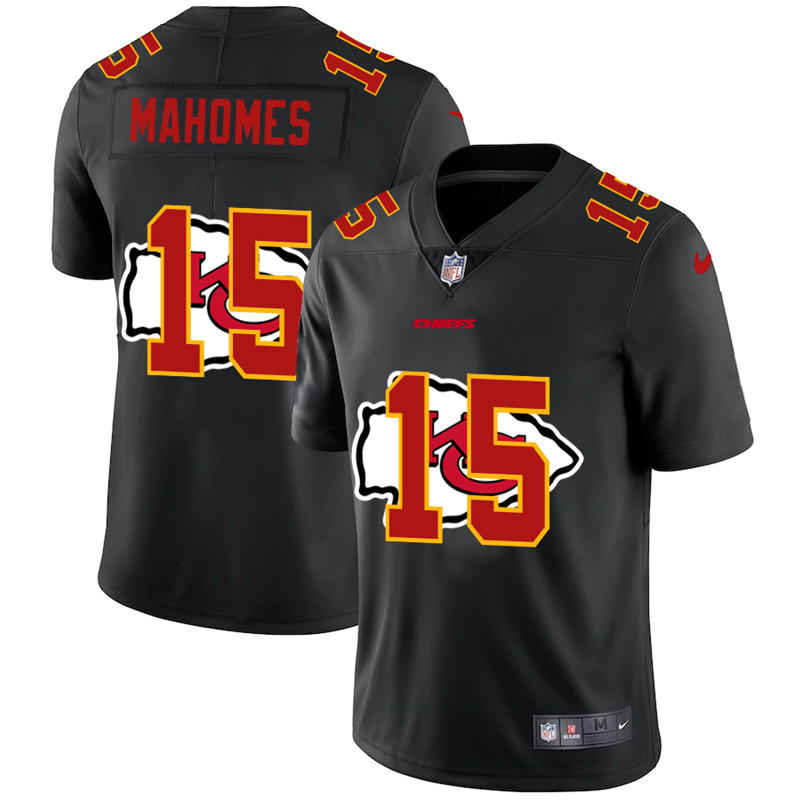 Men's Kansas City Chiefs #15 Patrick Mahomes Black Shadow Logo Limited Stitched Jersey